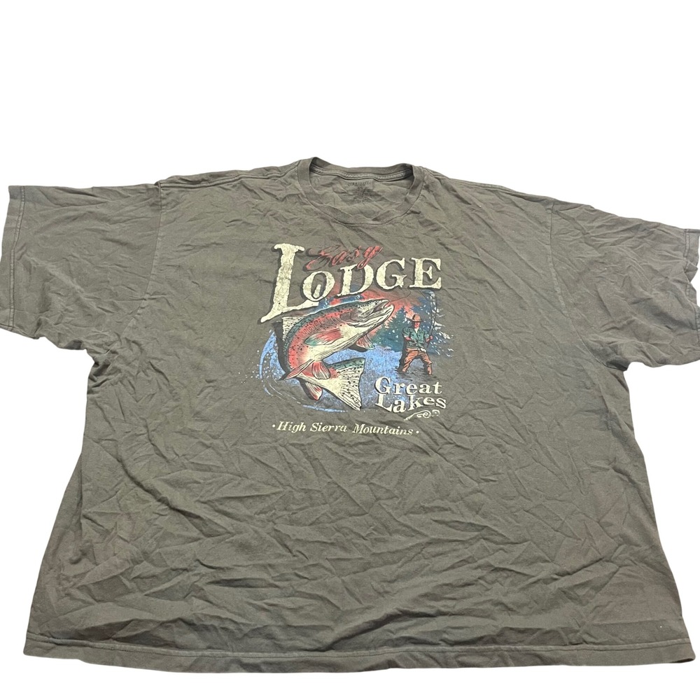 St Johns Bay Mens 3XL Easy Lodge Great Lakes Fishing Graphic T-Shirt Olive Green
